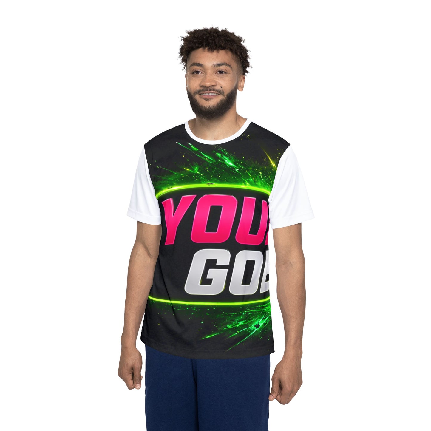 Template Merch wars Product #034 Men's Neon Gamer Sports Jersey – 'Your Goal' Graphic Athletic Tee
