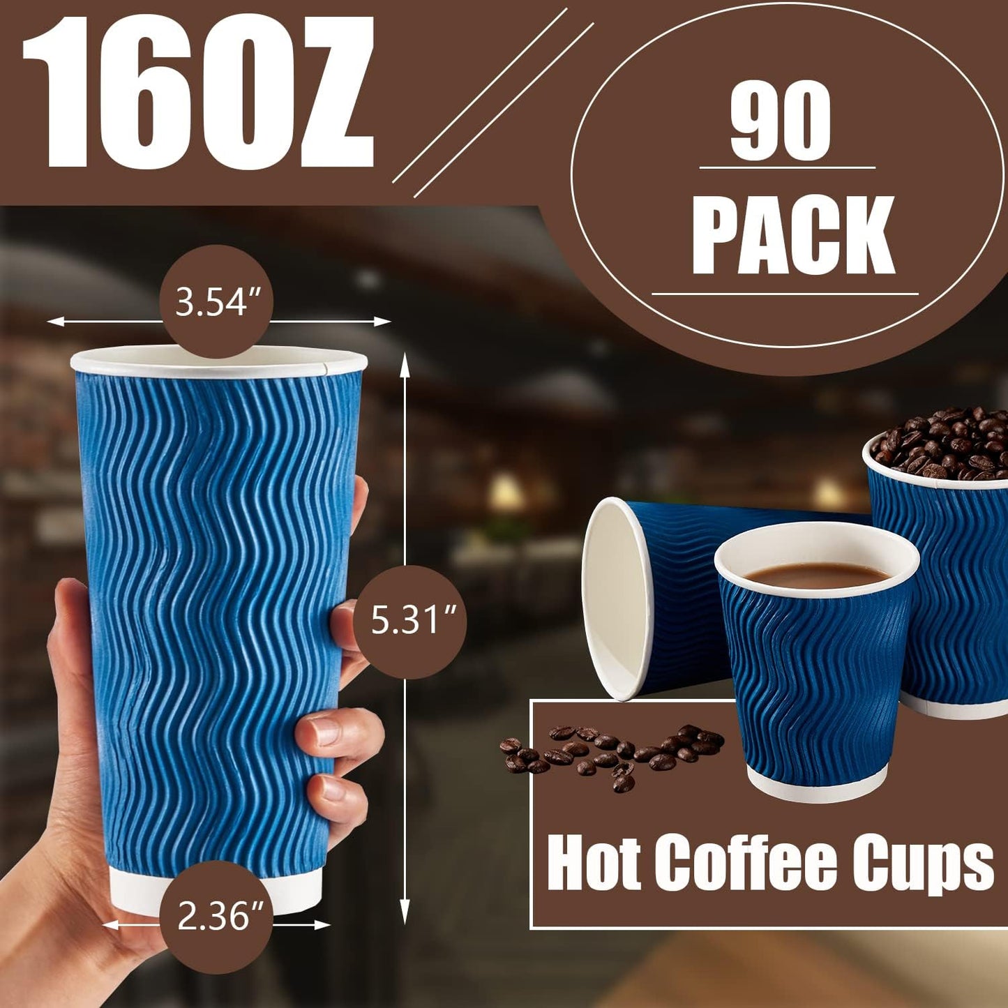Disposable Insulated Corrugated Paper Cup, 16oz, 90-Pack ($0.297/Unit)