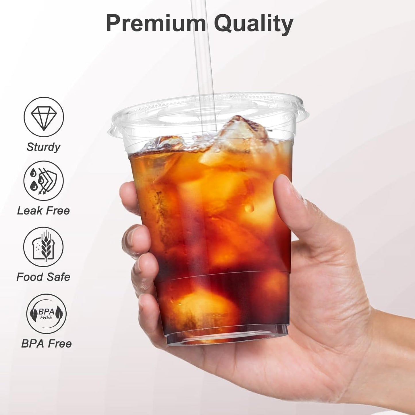 Clear Plastic Cups with Lids and Straws, 16 oz 100-Pack ($0.20/Unit)