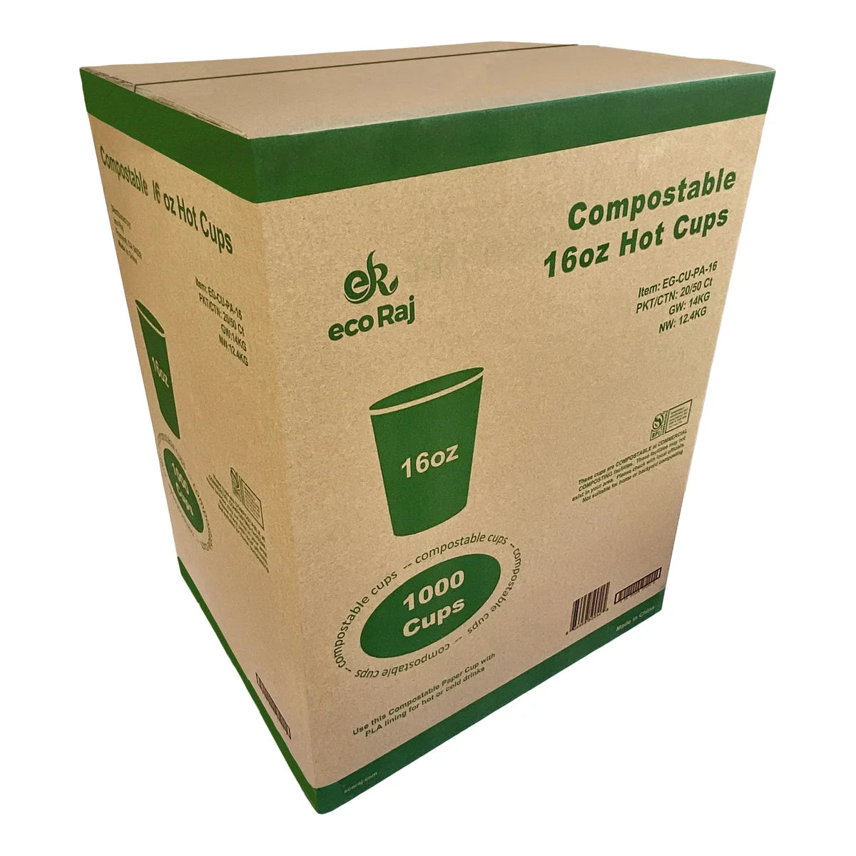 Compostable Paper Cup, 16 oz, 1000-case ($0.119/Unit)