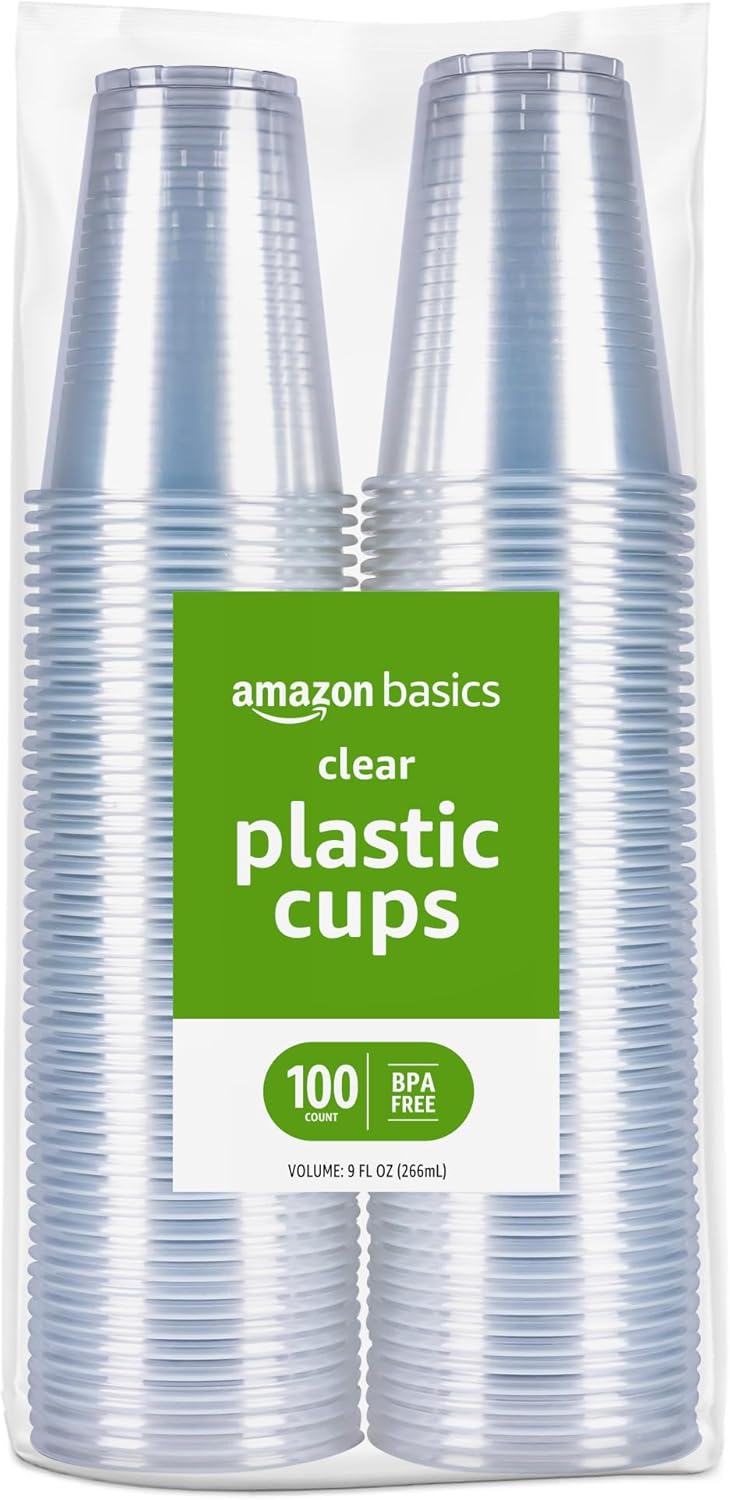Disposable Clear Plastic Cups, 9 oz, 100-pack ($0.05/Unit)