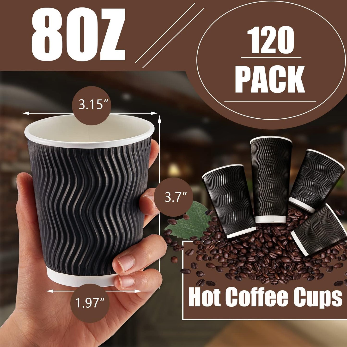 Disposable Insulated Corrugated Paper Cup, 8oz, 120-Pack ($0.18/Unit)