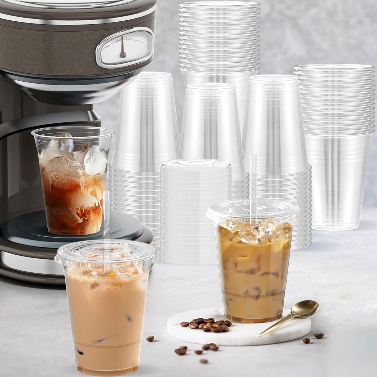 Clear Plastic Cups with Lids and Straws, 16 oz 100-Pack ($0.20/Unit)