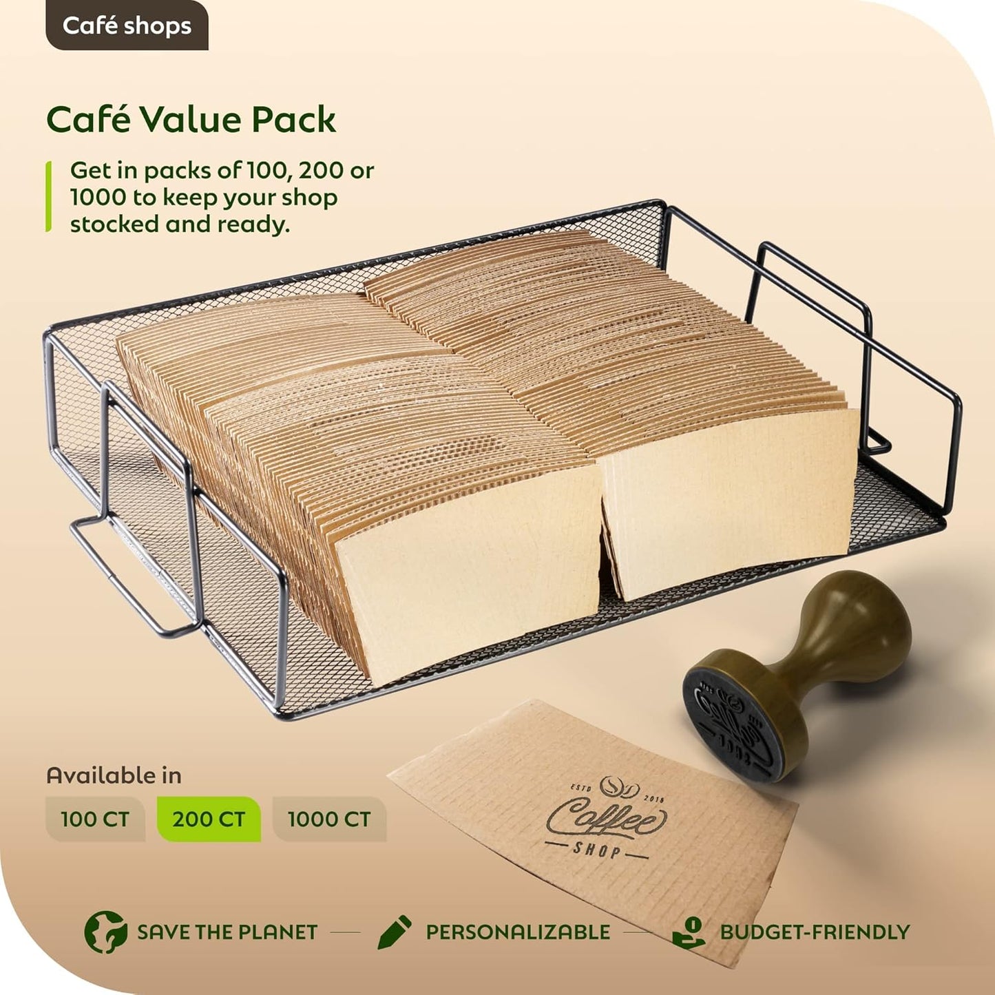 Kraft Corrugated Cardboard Sleeve for paper 12/ 24oz paper cups 200-Pack ($0.11/Unit)
