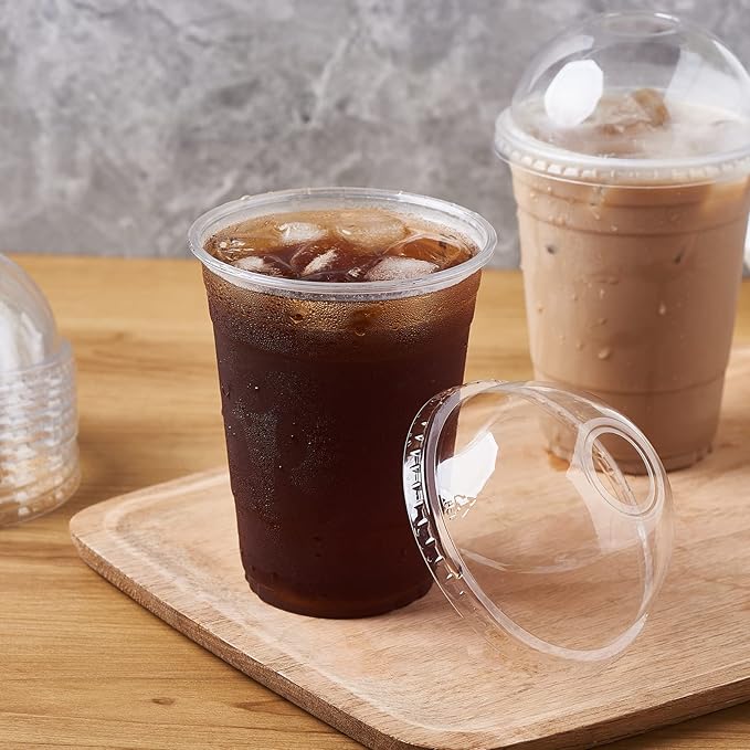 Clear Plastic Cups with domes Lids and Straws, 16 oz 100-Pack