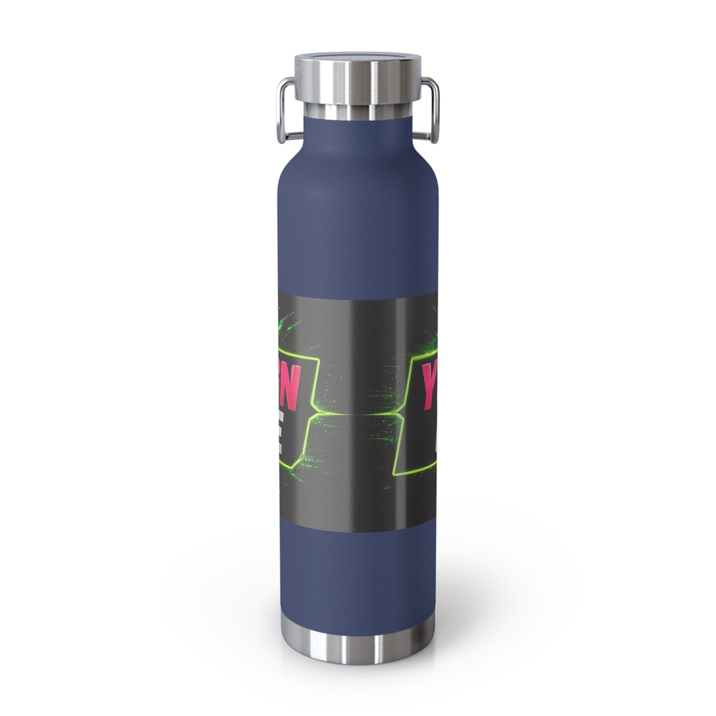Template Merch Wars Product #029 22oz Copper Vacuum Bottle — Custom 'Your Design Goes Here' Neon Gaming Water Bottle