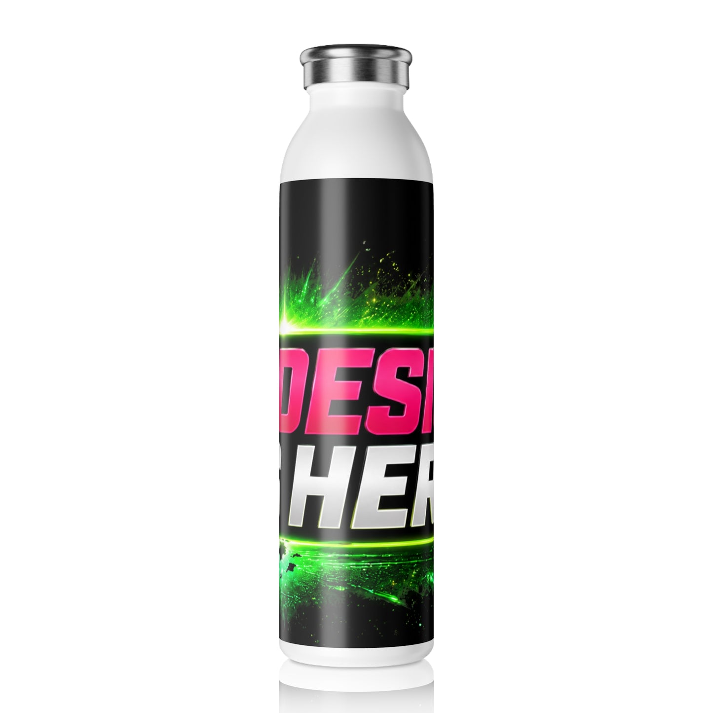 Template Merch Wars Product #0028 Slim Water Bottle — 'Your Day Goes Here' Neon Green Gamer Steel Bottle