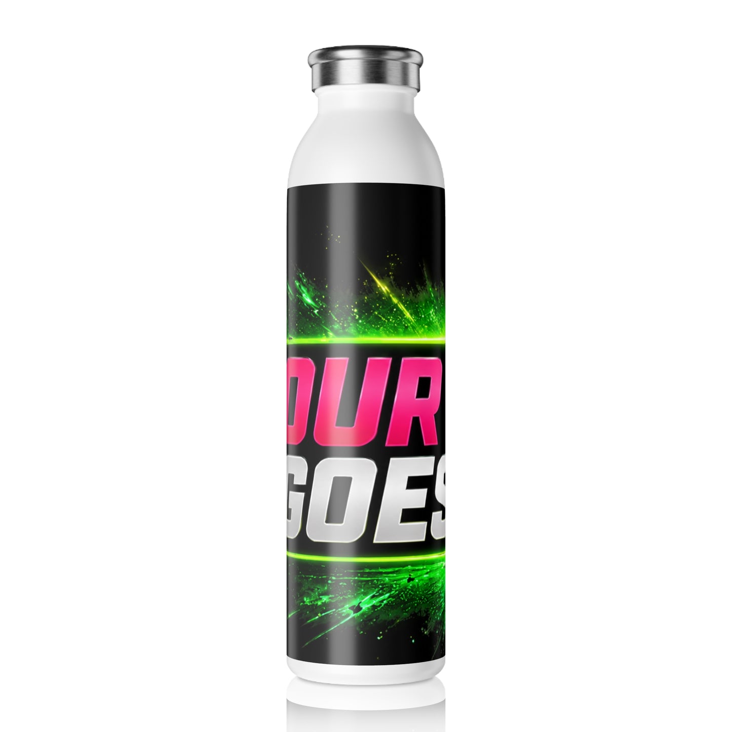 Template Merch Wars Product #0028 Slim Water Bottle — 'Your Day Goes Here' Neon Green Gamer Steel Bottle