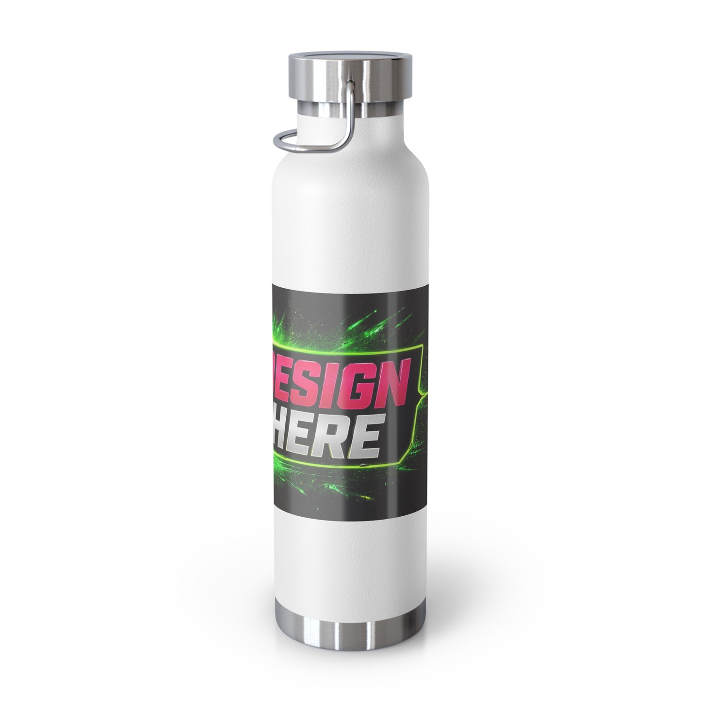 Template Merch Wars Product #029 22oz Copper Vacuum Bottle — Custom 'Your Design Goes Here' Neon Gaming Water Bottle