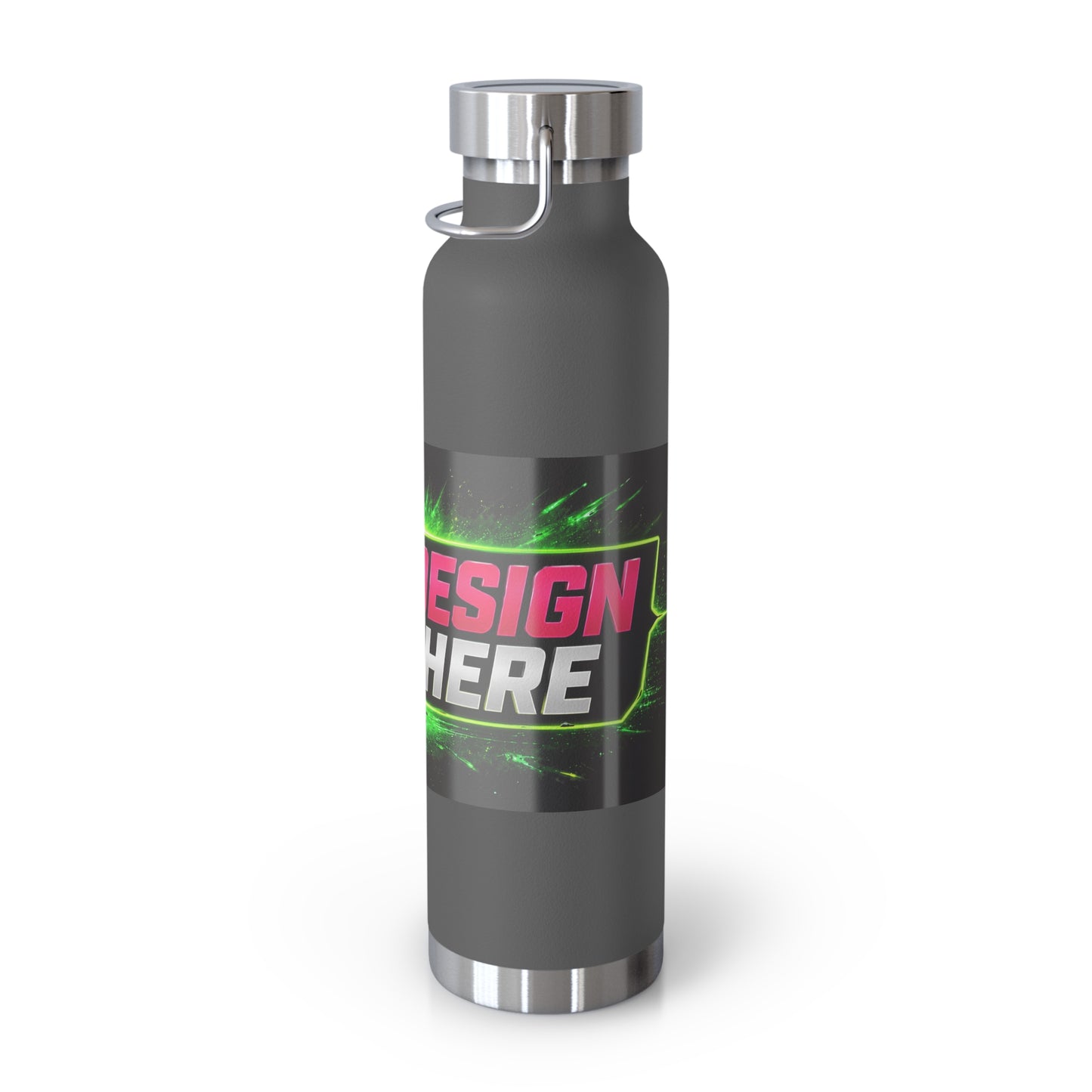 Template Merch Wars Product #029 22oz Copper Vacuum Bottle — Custom 'Your Design Goes Here' Neon Gaming Water Bottle