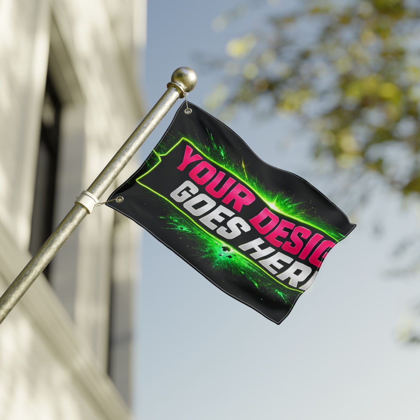 Template Merch Wars Product #032 Double-Sided Custom Flag - Bold Neon Gaming Design (Your Design Goes Here)