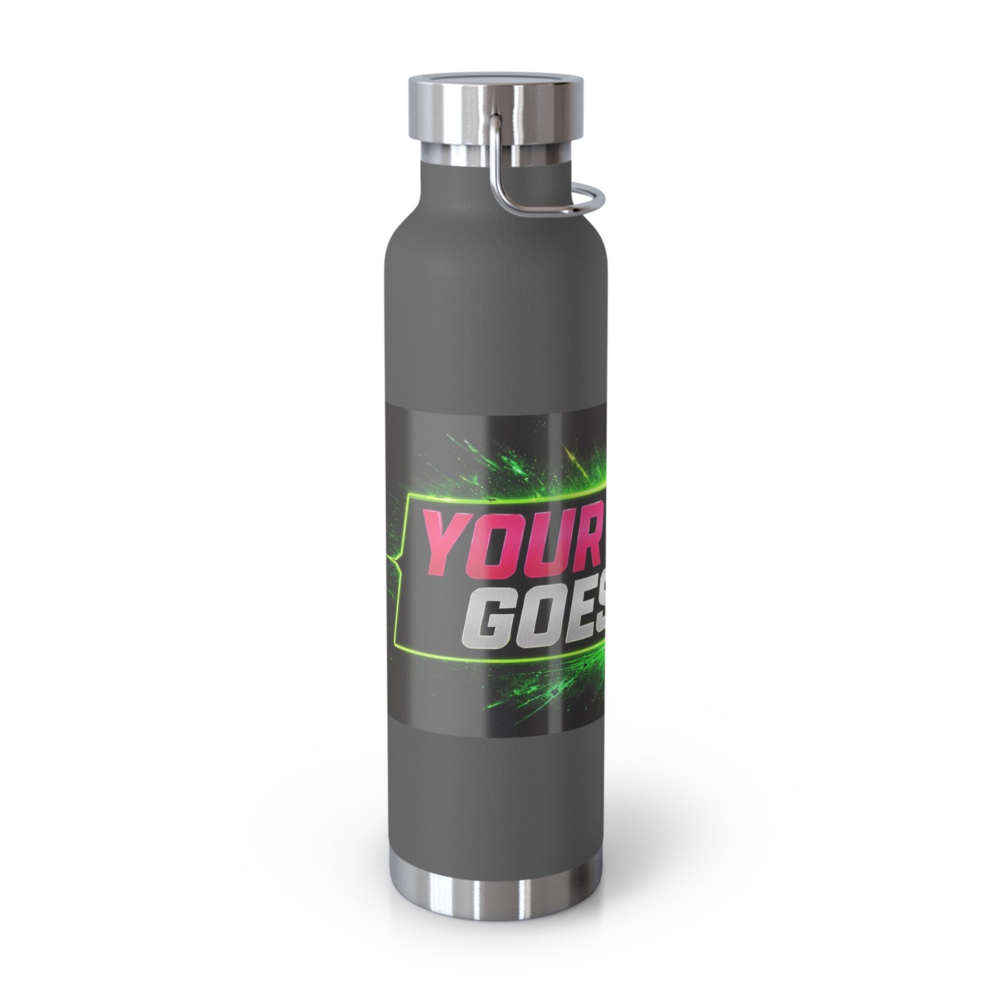 Template Merch Wars Product #029 22oz Copper Vacuum Bottle — Custom 'Your Design Goes Here' Neon Gaming Water Bottle