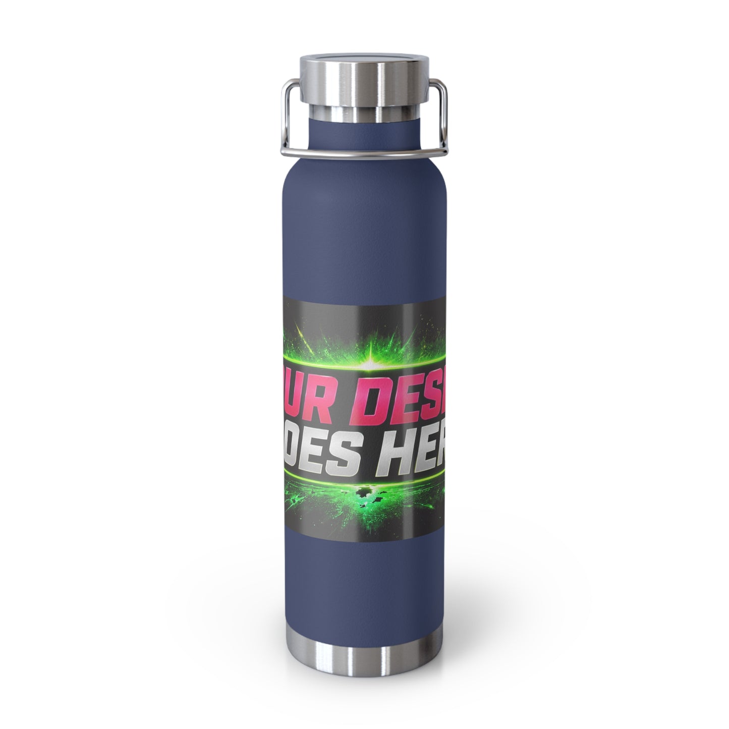 Template Merch Wars Product #029 22oz Copper Vacuum Bottle — Custom 'Your Design Goes Here' Neon Gaming Water Bottle