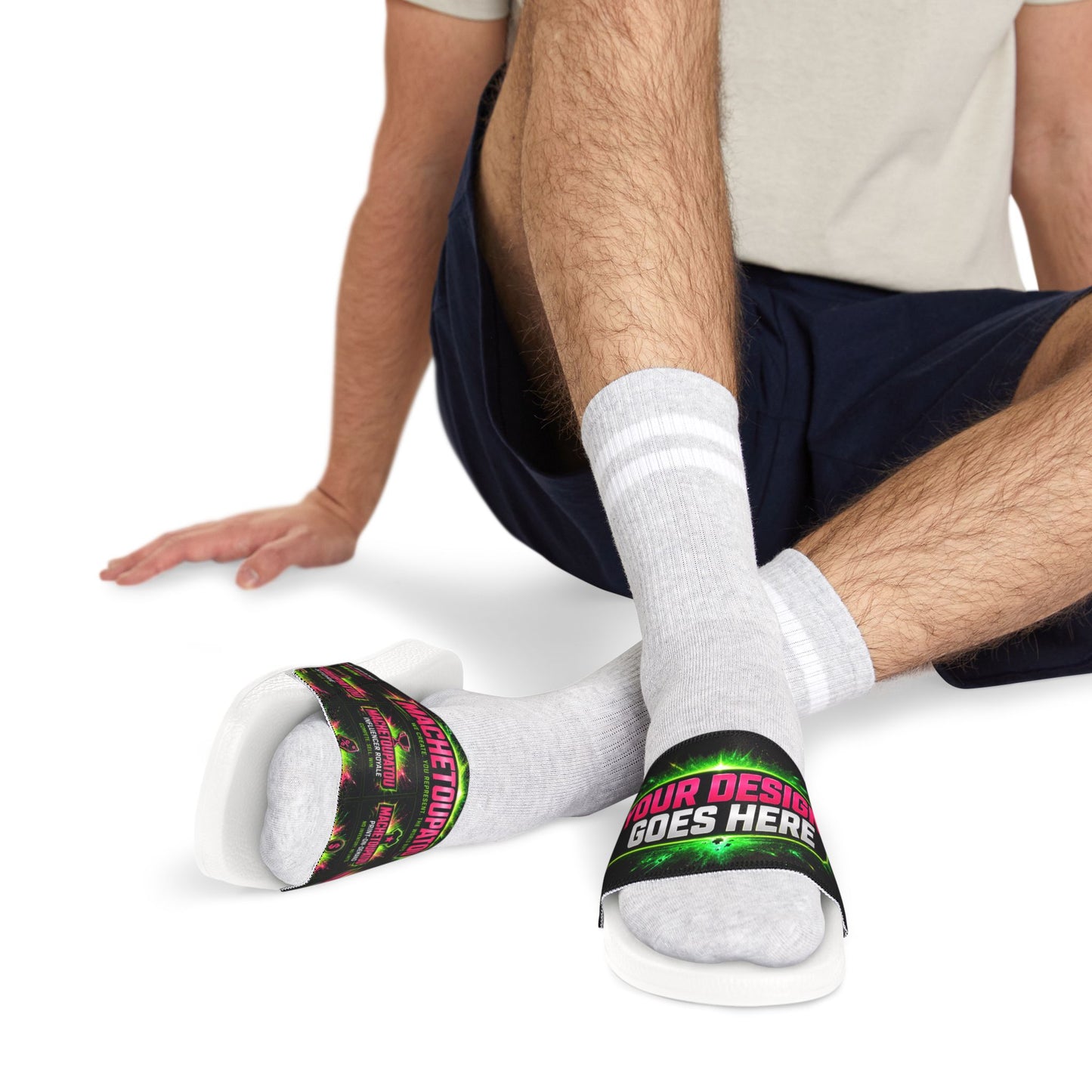 Template Merch Wars Product 003 : Men's Removable-Strap Slide Sandals — Custom Graphic Strap Comfort