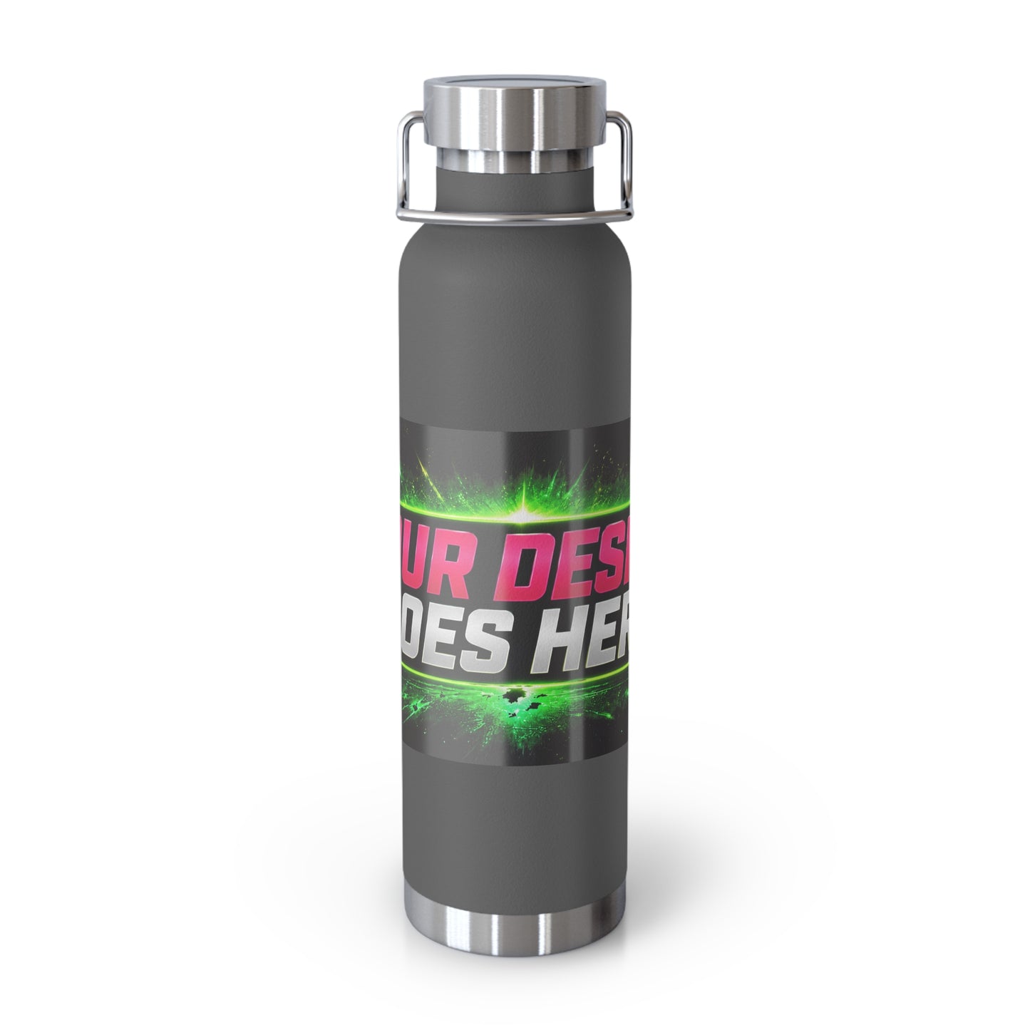 Template Merch Wars Product #029 22oz Copper Vacuum Bottle — Custom 'Your Design Goes Here' Neon Gaming Water Bottle