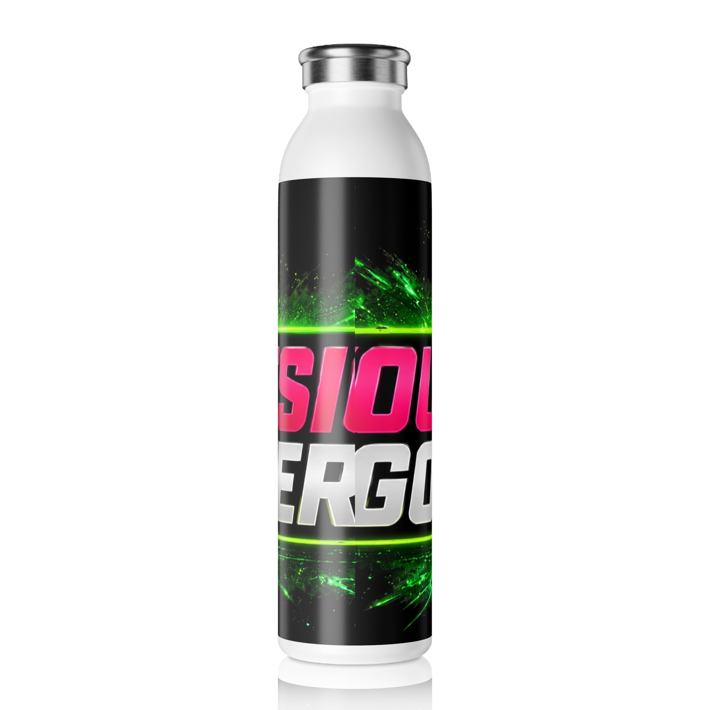 Template Merch Wars Product #0028 Slim Water Bottle — 'Your Day Goes Here' Neon Green Gamer Steel Bottle