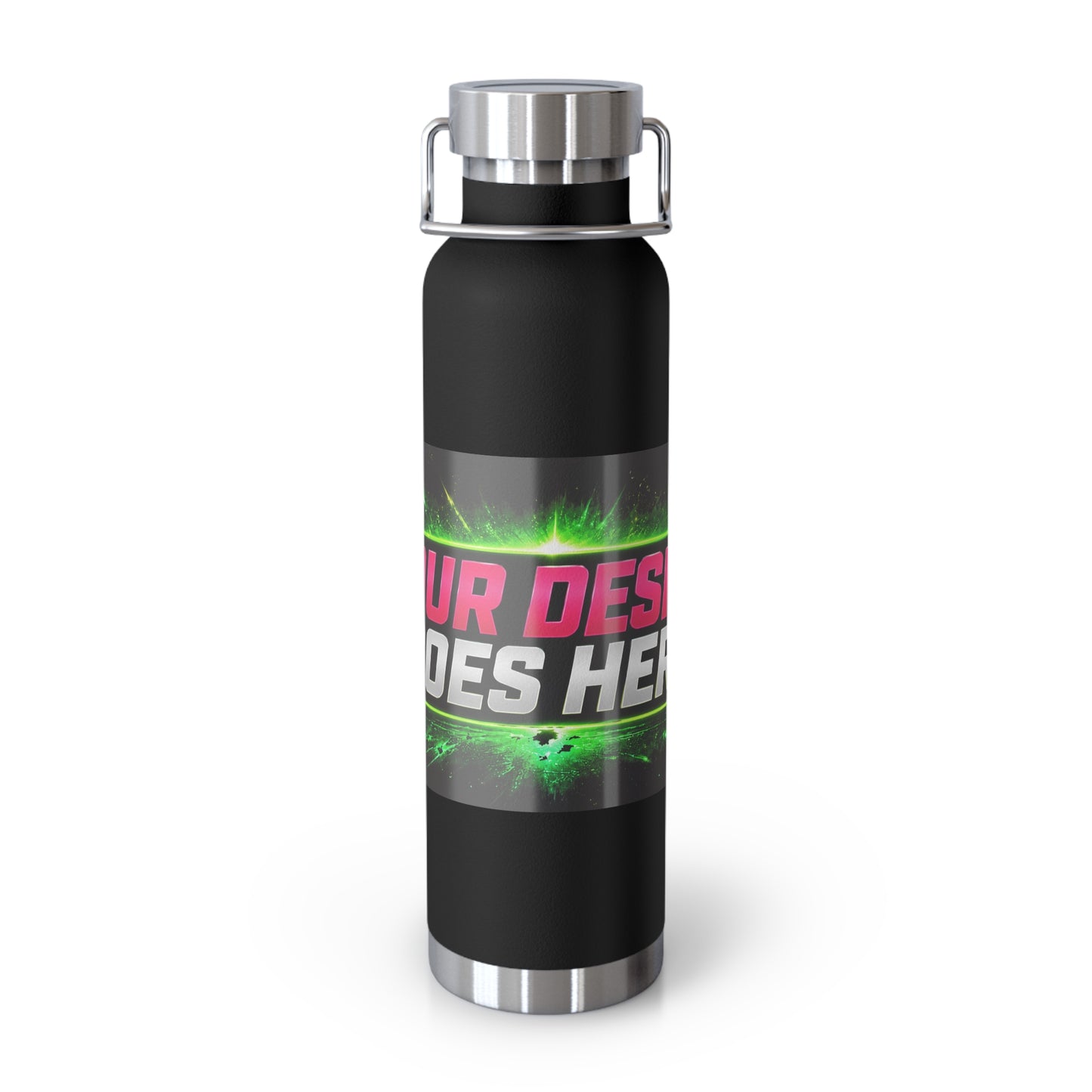 Template Merch Wars Product #029 22oz Copper Vacuum Bottle — Custom 'Your Design Goes Here' Neon Gaming Water Bottle