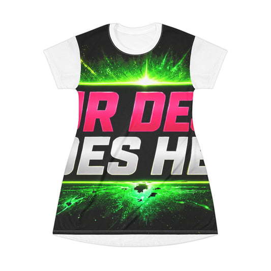 Template Merch Wars Product #027 Graphic T‑Shirt Dress — Neon Green & Pink Energy Print (Custom Text Area)
