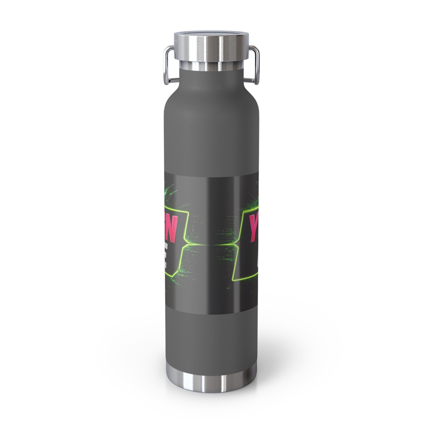 Template Merch Wars Product #029 22oz Copper Vacuum Bottle — Custom 'Your Design Goes Here' Neon Gaming Water Bottle