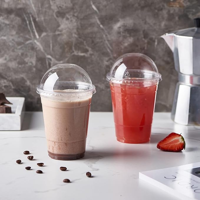 Clear Plastic Cups with domes Lids and Straws, 16 oz 100-Pack